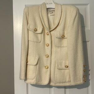 Escada  cashgora boucle  jkt. Bought new. No wear. Pearl buttons braided trim.